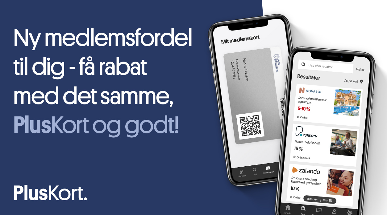 Grafisk element med tekst, der beskriver, at PlusKort giver rabat. 