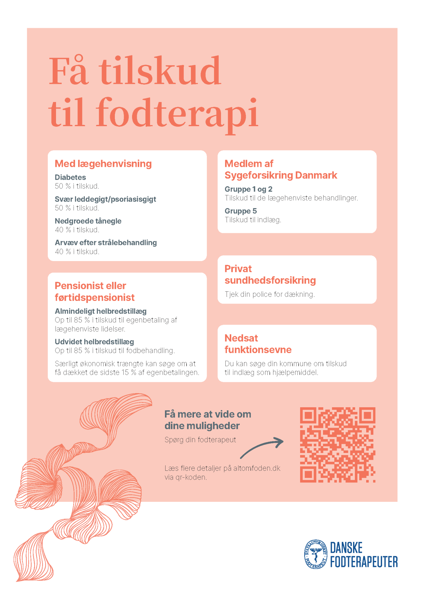 Plakat i A4-format, der skaber overblik over, hvilke patienter der får tilskud til fodterapi.